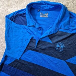 Under Armour Golf Polo Shirt Large Pebble Beach Blue Geometric Performance Logo